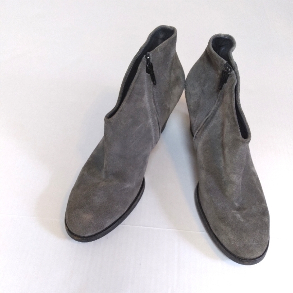 Paul Green Gray Leather Zip Up Heeled Ankle Boots Size 6.5